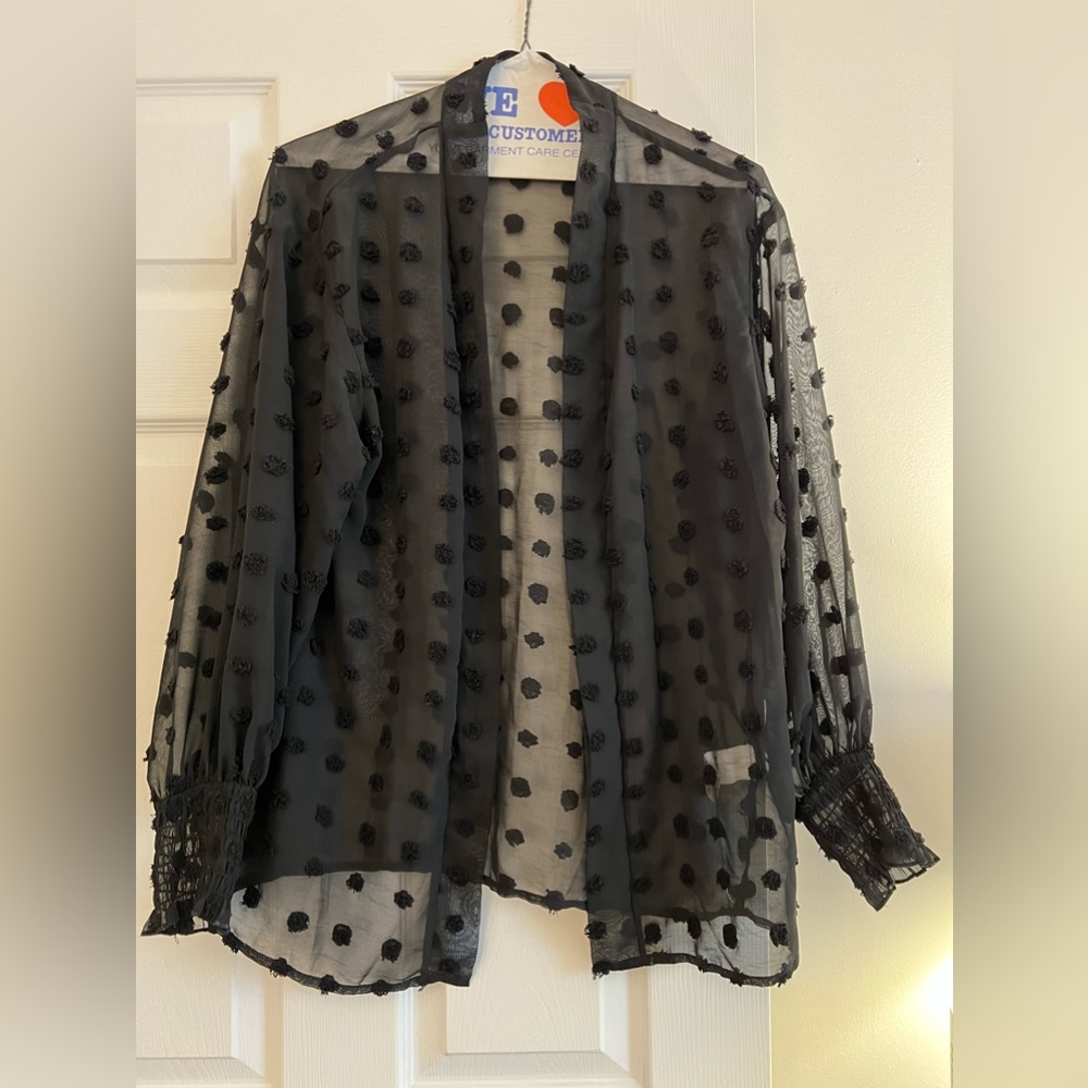 Black Swiss dot tunic cardigan!